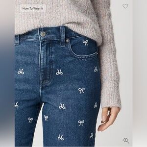 J. Crew High Rise Blue Jeans with White Embroidery